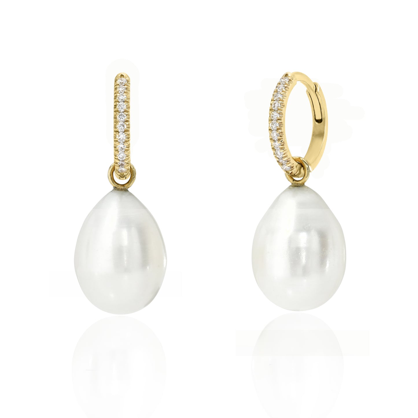 Teardrop Pearl Hoop Charms with Diamonds