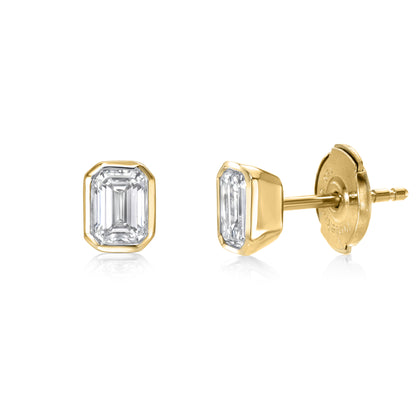 Emerald Cut Diamond Bezel Studs